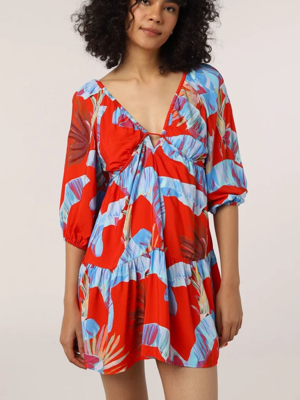 FARM Rio Selva Doce Dress Red Tropical Leaf Print Mini dress Medium